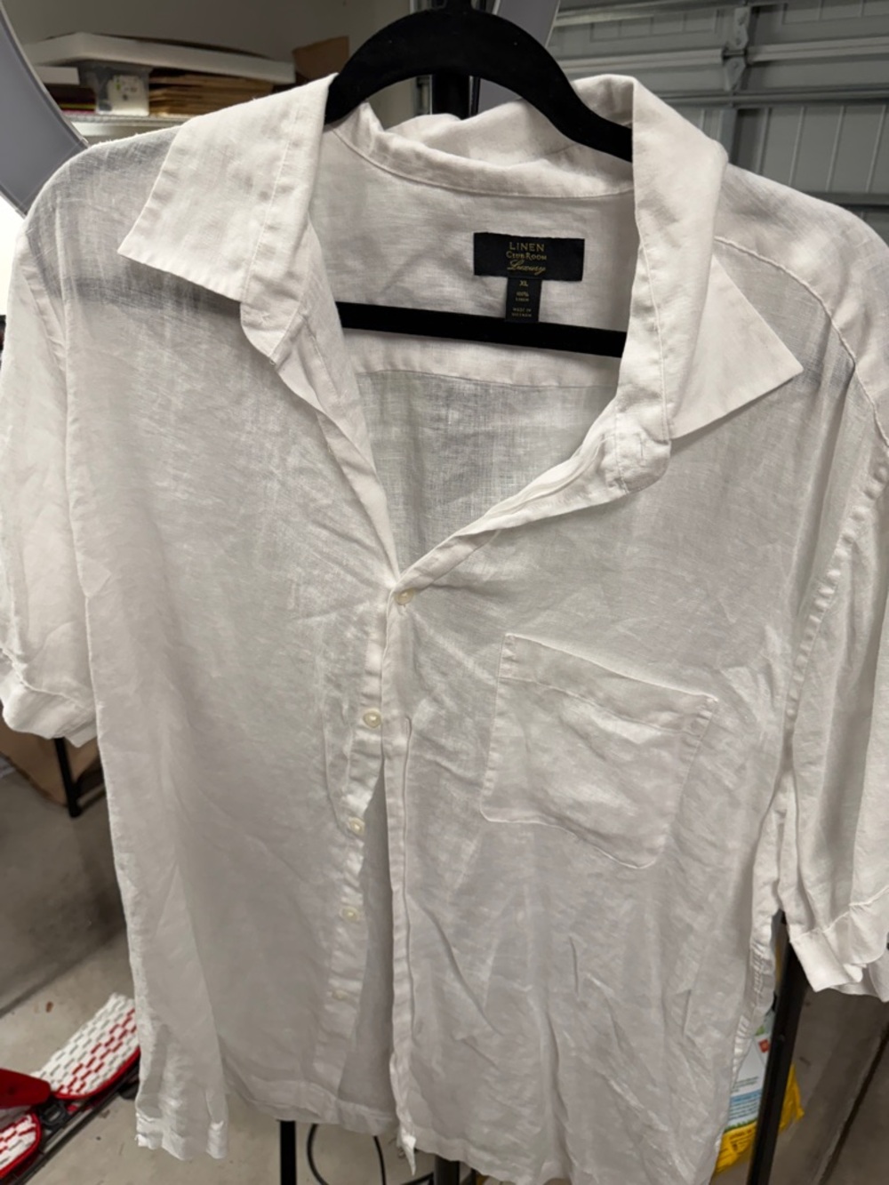 Linden White Linen-Blend Short-Sleeve Button-Down Shirt